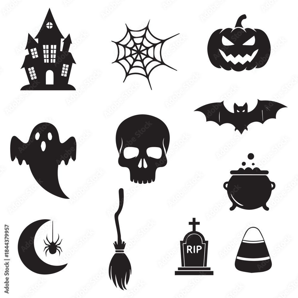 Obraz premium Vector holidays halloween item black icons set
