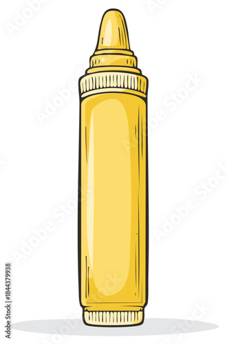 Yellow Condiment Bottle - Hand-Drawn Illustration of a Squeezable Sauce Container