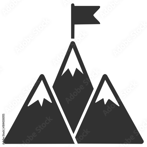 Mountain peak with flag signifying achievement and success