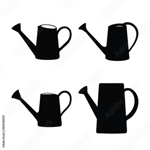 Silhouettes of garden watering cans for plant irrigation