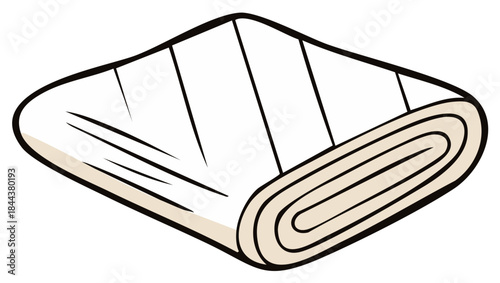 Rolled up white fabric cloth textile material with simple outline illustration