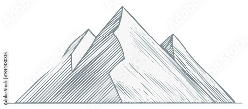 Hand drawn mountain range sketch. Line art vector illustration of a rocky landscape with peaks.