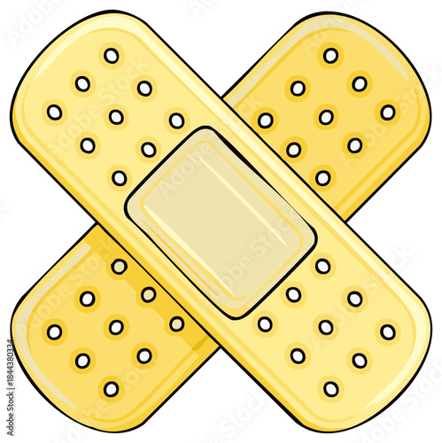 Cartoon adhesive bandages crossed aid wound covering treatment injury care first emergency patch protection safety medical health