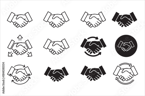 Vector Handshake  ,Business agreement , Shaking hands , Friendly handshake line and flat style icons set