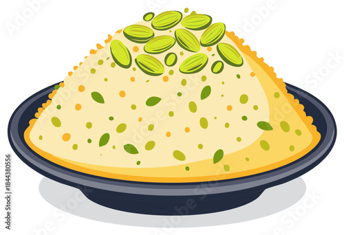 Sweet Semolina Halva Dessert with Pistachios Served on Plate Traditional Cuisine