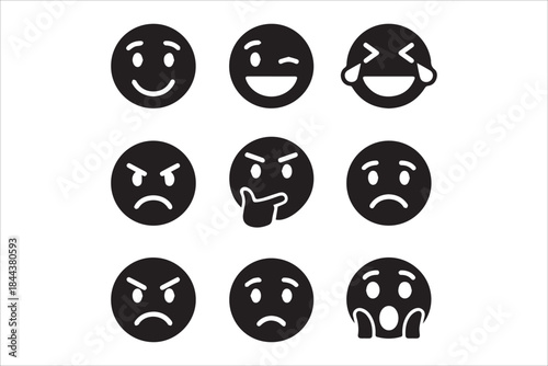 Vector Emoji faces ,Emojis flat style. Happy happy, smile, neutral, sad and angry emoji icons set