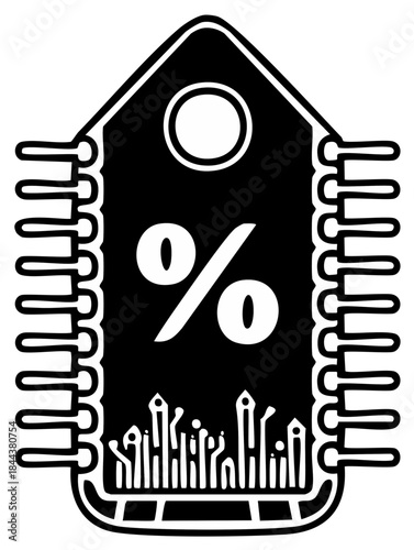 Microchip icon with a percentage sign symbolizing technology sales or electronic discounts