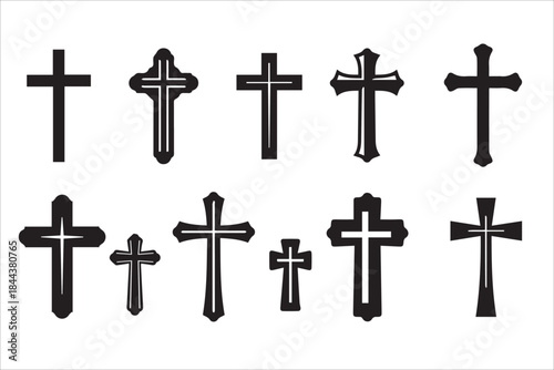 Vector Christian cross ,Religion, latin cross silhouette, faith cross icons set