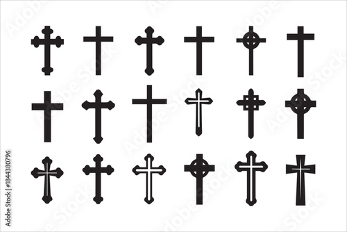 Vector Christian cross ,Religion, latin cross silhouette, faith cross icons set