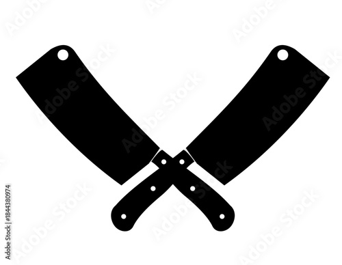 Butcher s cleaver. A classic cleaver for preparing chops. Two crossed broad knives. Icon isolated on white.