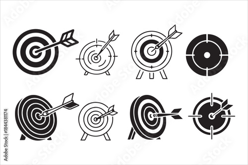 Vector Target , Goal symbol , Simple target with arrow , Darts Hitting the bullseye icons set in flat style