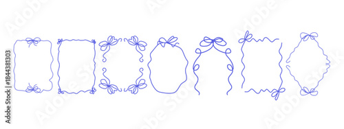 Watercolor wedding doodle frame set, elegant minimal wavy border, hand drawn whimsical invitation. Trendy anniversary vintage decoration, retro holiday curly postcard decor. abstract blue background