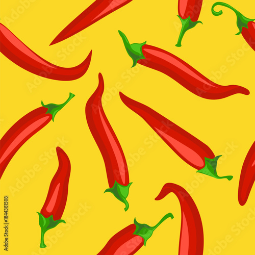illustration of a seamless pattern with chili peppers. Light background. Mexican spicy vegetable, food flavoring decorative background. For textile, fabric design, wallpaper, wrapping paper