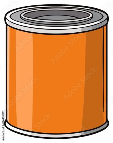 Plain orange tin can illustration for food or paint storage with blank label