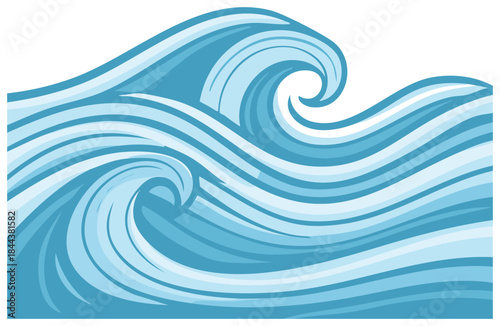 Stylized Blue Water Waves Flowing Dynamically in a Beautiful Ocean Sea with Aquatic Feel