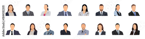 Set of business people avatars. Collection of portraits of men and women, office workers and colleagues. Vector illustration