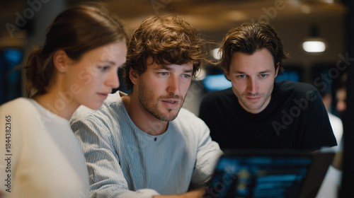 A project team studying analytics that reveal incorrect assumptions, laptops open and notes scattered as they reassess decisions made from earlier misjudgment. cinematic color correction, natural