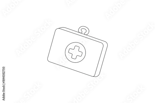 Medical first aid kit single line art outline isolated on white background

