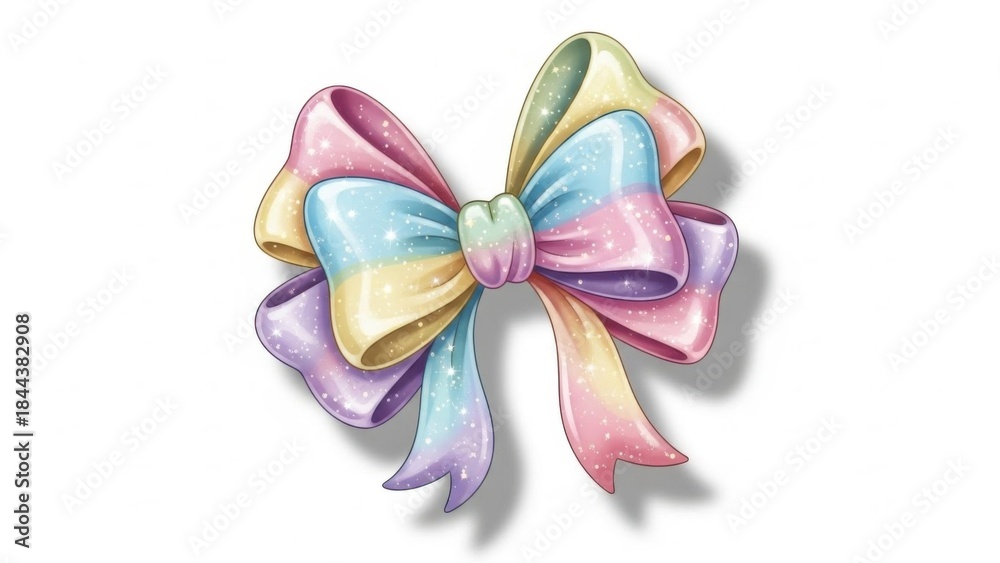 Naklejka premium Magical Pastel Colored Glossy Bow With Delicate Sparkle and Sheen Isolated on White
