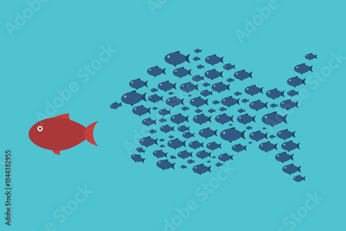 Little Fish Eat Big Fish. Unity, Teamwork, Organize Concept	