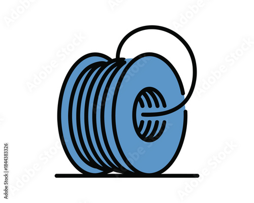 Cable spool vector illustration with black outline design
