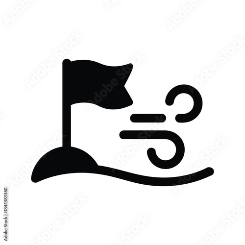 Windy Weather on Sandy Coast with Flag Icon