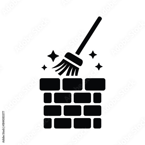 Cleaning of Brick Wall with Broom and Sparkling Stars