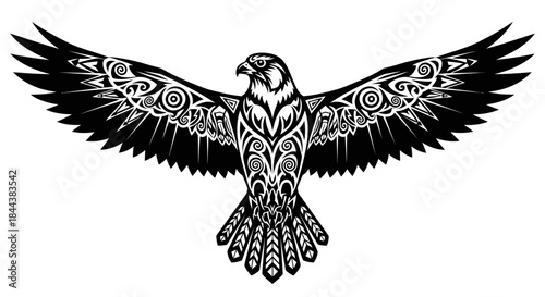 Detailed falcon with intricate tattoo design spread wings symbolism tattoo art