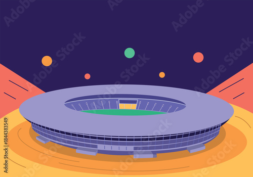 Modern soccer stadium arena in flat design style. Contemporary football venue architecture illustration for sports events and competitions