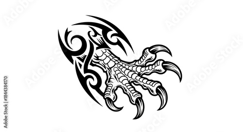 Stylized dragon claw illustration with tribal elements for tattoo or graphic design projects