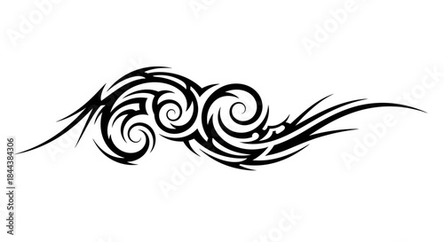 Tribal tattoo design with sharp lines and flowing curves showcases intricate artistry