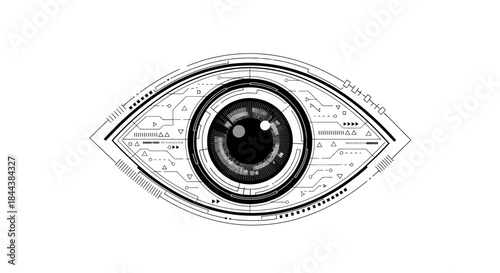 Futuristic human eye design with circuit board pattern, technological and innovative concept