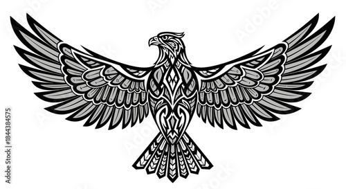 Majestic eagle illustration with intricate tribal design perfect for branding or tattoo concept