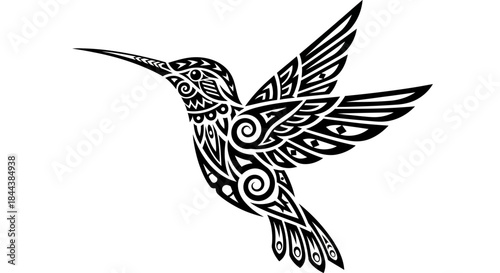 Intricate Black and White Tribal Hummingbird Tattoo Design Illustration Isolated, a Symbol of Joy