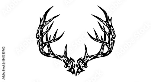 Elegant tribal deer antlers design isolated on white background, suitable for tattoos, decoration