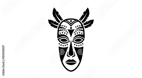 Intricate vector illustration of a traditional african tribal mask with feathers