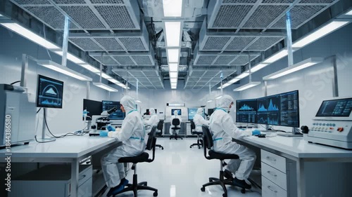 Dynamic view of high efficiency industrial air filtration vents maintaining sterile controlled pressure within a modern research clean room facility pressure gauge, commercial, environment