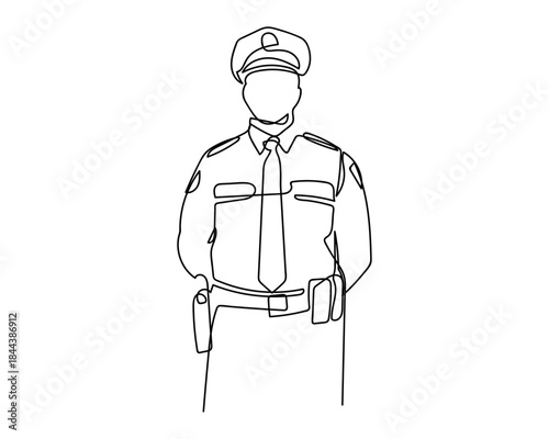 Single continuous line. Security guard. simple line art illustration. Editable stroke.