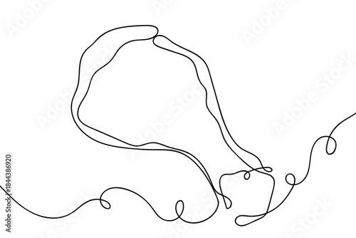 One continuous line, delicious-looking fried chicken drumstick. simple line art illustration. Editable stroke.