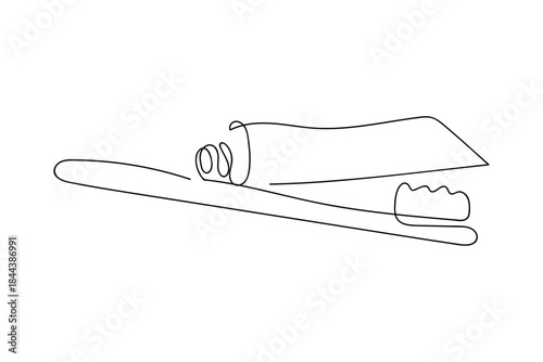 In a single, continuous line, the toothbrush and toothpaste are placed together. simple line art illustration. Editable stroke.