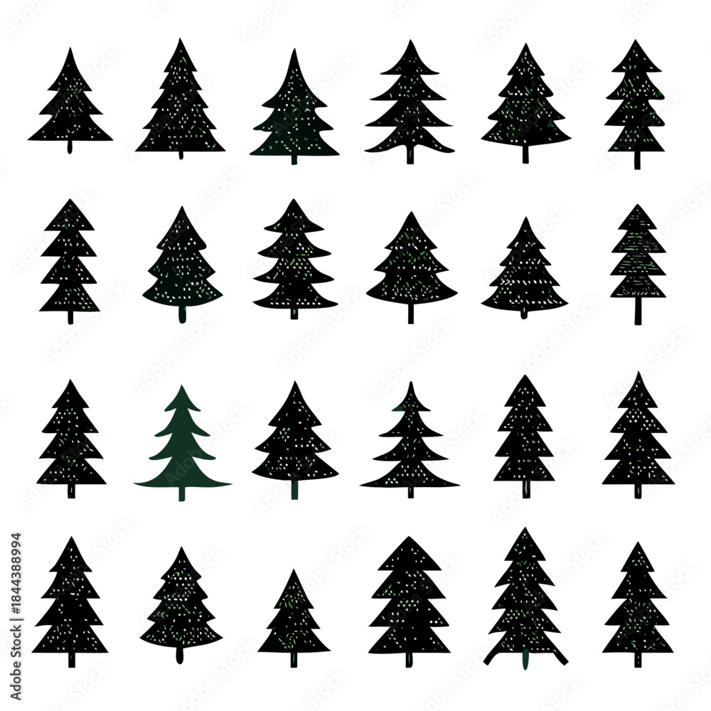 Obraz premium Christmas Tree Icons Set. Vector tree christmas green, traditional symbol to new year illustration. Vector Illustration
