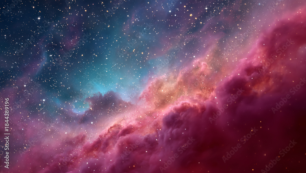 Fototapeta premium Colorful Pink and Purple Nebula Clouds in Starry Space