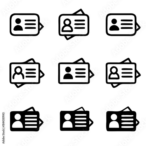 Id card icon set. Identity card vector illustration isolated on white background for Driver licence. business card concept, student card and more