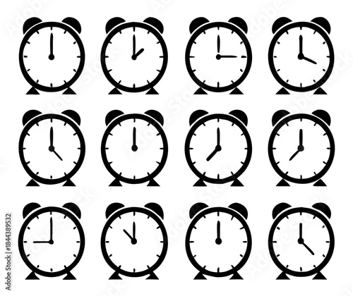 set of Flat clock icons isolated on white background. World clock, time zone. Vector illustration - Vector