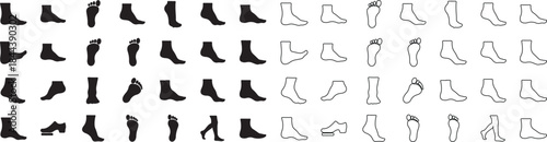 Set of Human Foot Silhouette and Outline Vector Icons for Design isolated PNG with Transparent Background