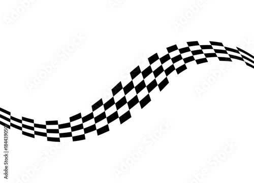 Vector finish ribbon black on white background. Sport racing pattern. Wave. Auto racing style. Speed. Competition. Design element for covers, advertising, posters, wall decor.