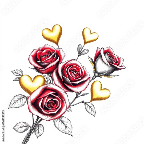 AI-Generated Valentine’s Day Love Concept Illustration roses and heart