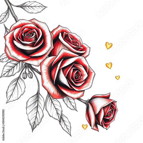 AI-Generated Valentine’s Day Love Concept Illustration bouquet of red roses on white background