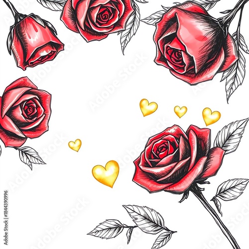 red roses on white background