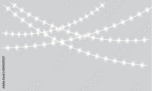 Abstract Glowing String Lights on Gray Background. Minimal abstract image of glowing string lights crossing on a soft gray background, ideal for festive, modern, or holiday design concepts.

